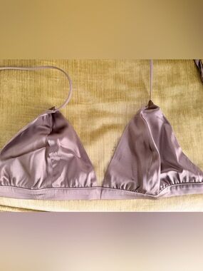 Women’s triangle silk satin bra brown, size M, bra for under sheer top, NWT